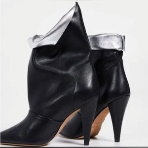 IRO Avina Black Lambskin Leather Metallic Silver Lined Boots Size 39